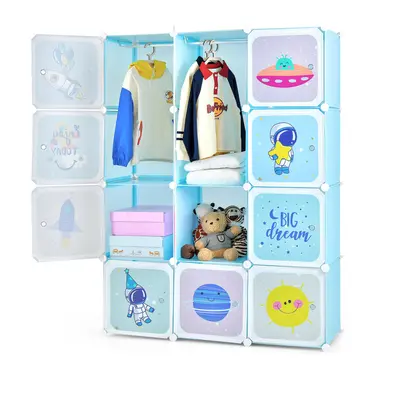 Wardrobe For Kids Cartoon Portable Closet w/12 Cubes & Hanging Racks