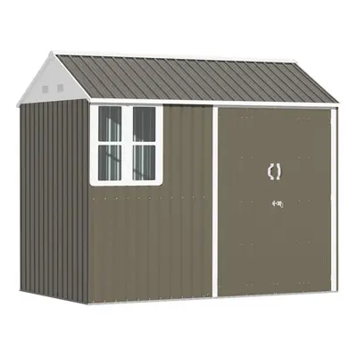 Outsunny 8x6ft Metal Garden Shed Outdoor Storage Shed w/ Doors Window, Grey