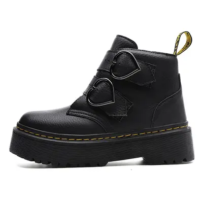 (Black, 35) Platform thick-soled Martin shoes, heart-shaped buckle, lazy women's boots, workwear