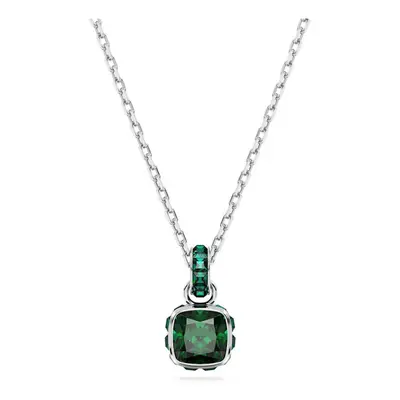 Birthstone Rhodium Plated Green Square Cut May Pendant