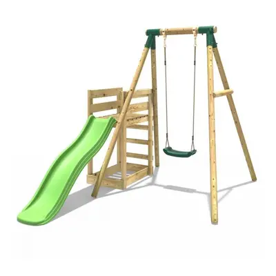 (Solar, Green) Rebo Wooden Swing Set plus Deck & Slide