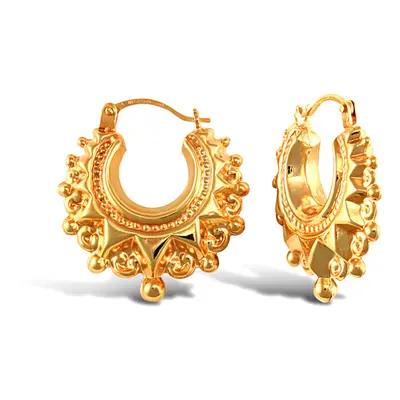 Jewelco London Ladies 9ct Yellow Gold Victorian Spike Hoop Creole Earrings - JER764