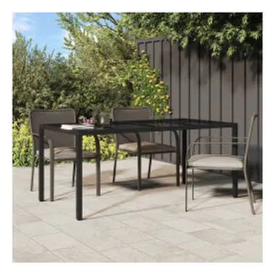 vidaXL Garden Table Black Tempered Glass and Poly Rattan Patio Dinner Table