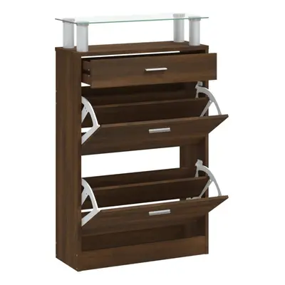 (Brown oak) vidaXL Shoe Cabinet with a Drawer and a Top Glass Shelf Wood Multi Colours