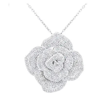 Jewelco London 9ct White Gold Round 1/4ct Diamond Flower Pendant Necklace inch 46cm - PP0AXL4200