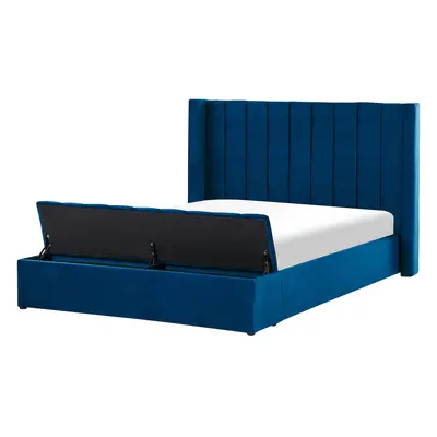 Bed with Storage Bench Velvet NOYERS x cm (EU King Size) Navy Blue