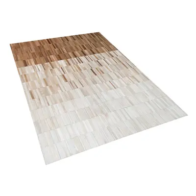 Leather Area Rug x cm Beige YAGDA