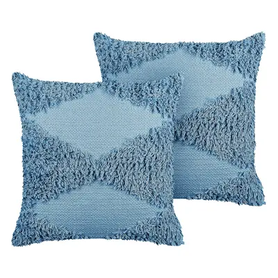 Set of Tufted Cotton Cushions x cm Blue RHOEO