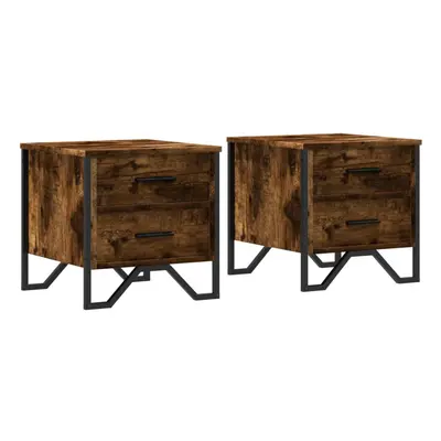 (smoked oak, pcs) vidaXL Bedside Cabinets Nightstand Bed Table pcs Smoked Oak Engineered Wood