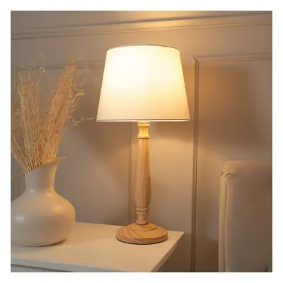 ValueLights Victoria White Taper Shade Light Wood Table Lamp & Bulb