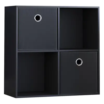 (Black, Black) Durham Cube Shelf Wood Bookcase with Baskets