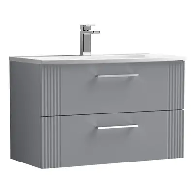 Retro Drawer Wall Hung Vanity Unit with Curved Tap Hole Ceramic Basin - 800mm - Satin Grey - Bal