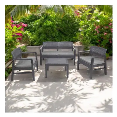 (Anthracite with Cushions) Pcs Rattan Garden Furniture Lounge Set Sofa Arm Chairs Side Table Out