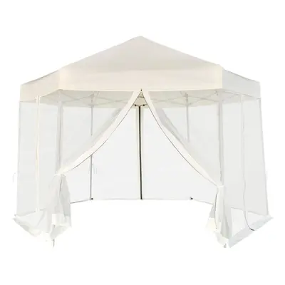 vidaXL Hexagonal Pop-Up Marquee with Sidewalls Cream White 3.6x3.1m Gazebo