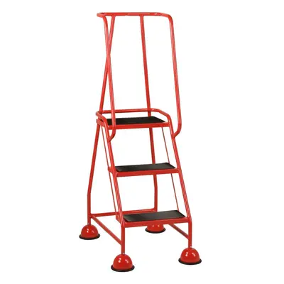 3 Tread Mobile Warehouse Steps RED 1.43m Portable Safety Ladder & Wheels