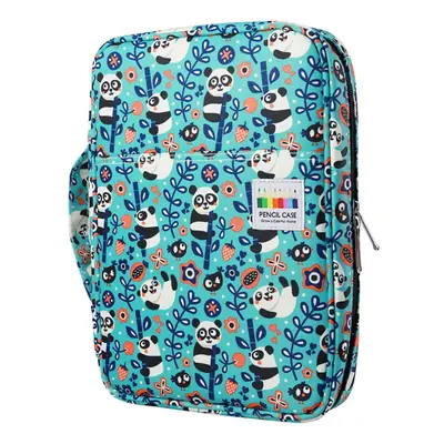 (Panda) Slots Colored Pencil Case With Handy Wrap & Zipper Multilayer Holder Sketch Storage Bag