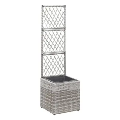 vidaXL Trellis Raised Bed with Pot 30x30x107cm Poly Rattan Grey Flower Box