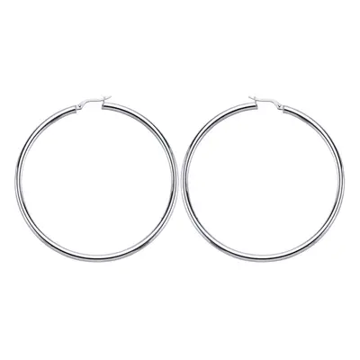 Jewelco London Ladies Sterling Silver Round Tube Polished Hoop Earrings 65mm - ER12