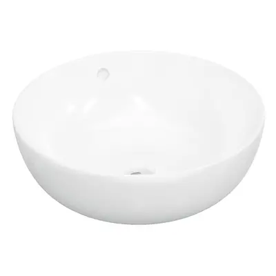 vidaXL Wash Basin Countertop Wash Sink Cloakroom Basin White Ceramic Round