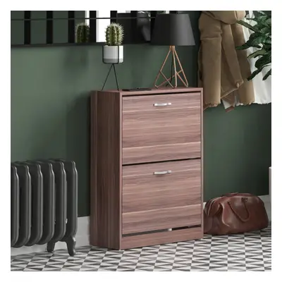 (Walnut) Drawer Shoe Cabinet Pull Out Hallway Storage