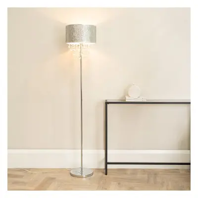 ValueLights Bonita Silver Glitter Droplet Shade Floor Lamp and Bulb