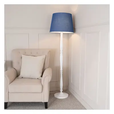 ValueLights Victoria Navy Blue Taper Shade White Wood Stem Floor Lamp