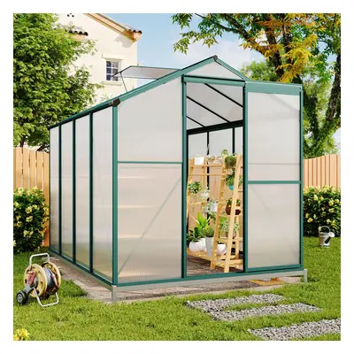 8 x ft Polycarbonate Greenhouse Aluminium Frame Garden Green House with Base Foundation