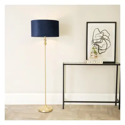 ValueLights Maggie Gold Candlestick Floor Lamp with Navy Velvet Shade