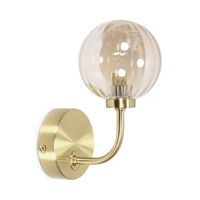 ValueLights Chessy Ribbed Glass Globe Shade Gold Wall Light & LED Bulb