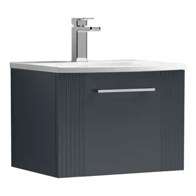 Retro Drawer Wall Hung Vanity Unit with Curved Tap Hole Ceramic Basin - 500mm - Satin Soft Black