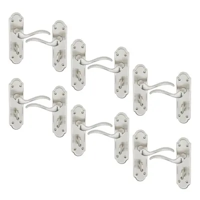 (Bathroom Satin Nickel x6) 4/6Pcs Lisbon Metal Door Easy Fittings Lever Handles Set, Fire Stain 