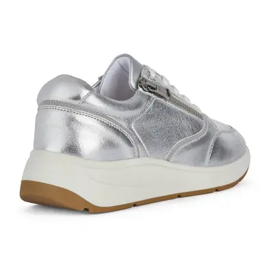 (Silver, (Adults')) Geox D Cristael E Faux Leather Women's Silver Trainers