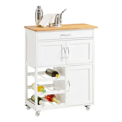 SoBuyÂ® FKW45-WN, Kitchen Storage Trolley Cabinet with Rubber Wood Worktop