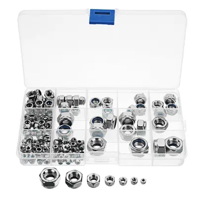 170Pcs Stainless Steel Nylon Insert Lock Nut M3/4/5/6/8/10/12 Locknut Assortment Kit