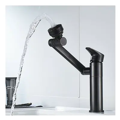 (Black) Bathroom Wash Basin Faucet Rotate Spout Hot Cold Mixer Tap Multidirectional Rotation Two