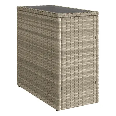 vidaXL Garden Side Table with Glass Top Dining Table Light Grey Poly Rattan