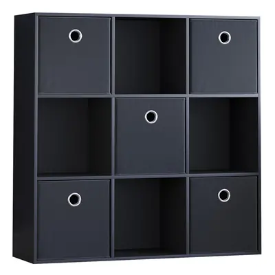 (Black, Black) Durham 3x3 Cube Shelf Drawer Bookcase + Baskets