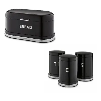 Tower Stylish Kitchen Belle Bread Breadbin & Set Of Canisters, "Noir" Black