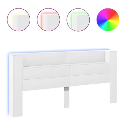 vidaXL Headboard Cabinet with LED Bedroom Bed Header White 220x16.5x103.5 cm