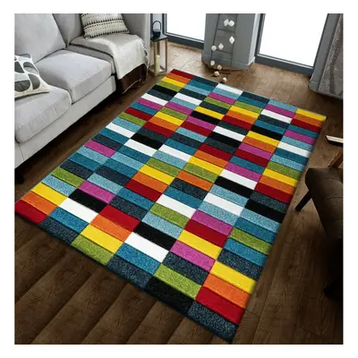 (Multi-Cubes, 120cm x170cm) Modern Design Hand Carved Runner Multi Colour Rugs