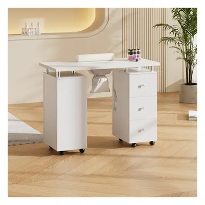 White Manicure Table with Dust Collector and Wrist Cushion