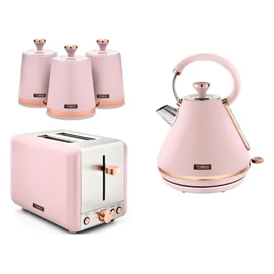 Tower Cavaletto Pink Pyramid Kettle Slice Toaster & Canisters Set