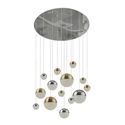 Searchlight Planets Light Pendant Copper, Chrome, Satin Brass Caps & Crystal Sand 4000K