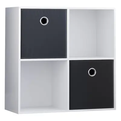 (White, Black) Durham Cube Shelf Wood Bookcase with Baskets