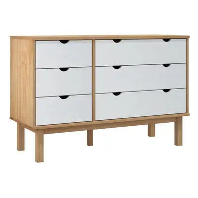 (Brown and white) vidaXL Drawer Cabinet Cupboard Storage Sideboard Chest OTTA Solid Wood Pine