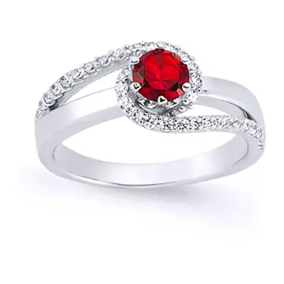 (M) Jewelco London Ladies Rhodium Plated Sterling Silver Red Cubic Zirconia Whirlpool Tornado So