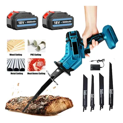 Cordless Electric Reciprocating Sabre Saw+4Blades+2Battery 5.5A+Charger-Makita Compatible