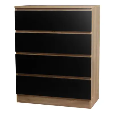 (Oak/Black) Drawer Wooden Bedroom Chest Cabinet No Handles