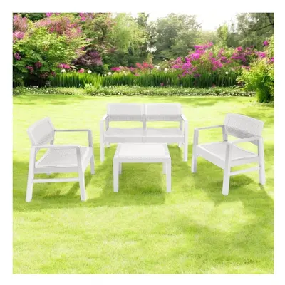 (White without Cushions) Pcs Rattan Garden Furniture Lounge Set Sofa Arm Chairs Side Table Outdo