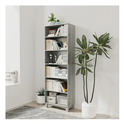 (6-tier, Ash Grey) 5/6 Tier Bookcase Shelves Wooden Storage Display Unit Stand